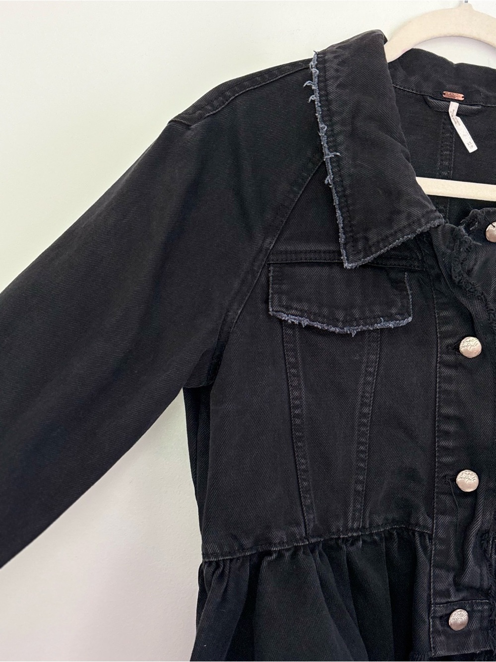 Free People Willow Black Denim Peplum Jacket Size XS-Small Grunge Whimsigoth A93 - Picture 4 of 16